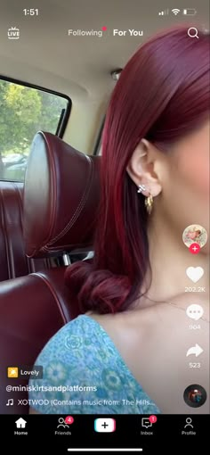 Magenta And Red Hair, Colorful Hair Color Ideas, Red Hair Dye Aesthetic, Red Dyed Hair Aesthetic, Dyed Hair Aesthetic, Red Long Straight Hair, Magenta Red Hair, Cool Hair Colors, L’oréal Hi Color Magenta