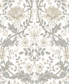 Sample Honeysuckle Trail Peel & Stick Wallpaper in Ivory & Grey Fabric Wall Decor, Paintable Wallpaper, Honeysuckle Flower, Victorian Garden, Commercial Wallpaper, Floral Damask, Damask Wallpaper, Wallpaper Direct, Well Decor