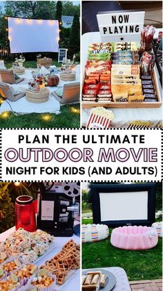 outdoor movie night for kids and adults with menus, movies, snacks and more