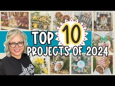 a woman standing in front of a bunch of pictures with the words top 10 projects of 2014