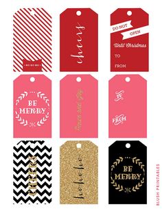 christmas gift tags with gold glitter and red