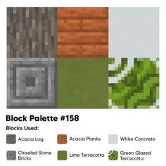 the block plate is shown with different colors and textures, including green leaves, brown bricks, and white concrete