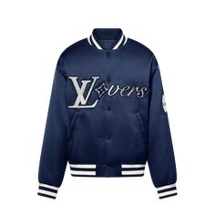 LOUIS VUITTON® - Lv Vers Baseball Blouson - Naval Academy Louis Vuitton Jackets Men, Louis Vuitton Varsity Jacket, Lv Jacket Louis Vuitton Men, Luxury Navy Varsity Jacket For Streetwear, Luxury Navy Varsity Jacket, Lv Men, Naval Academy, Leather Denim, Buckle Shoes