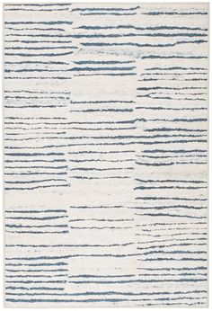 a rug with blue and white stripes on the bottom, in front of a white background