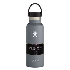 the hydro flask water bottle is shown in grey