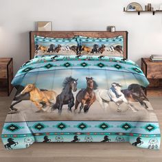 this is a bed with horses on it