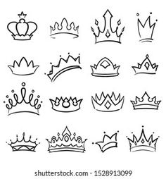 a set of nine hand drawn crowns