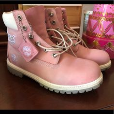 Pink Timberland Boots In Good Condition Size Women’s 7 Pink Leather Sole Round Toe Boots, Pink Boots With Leather Sole And Round Toe, Pink Round Toe Boots With Leather Sole, Pink Round Toe Boots, Casual Pink Timberland Boots, Pink Timberland Boots, Pink Timberlands, Cute Nike Shoes, Timberlands