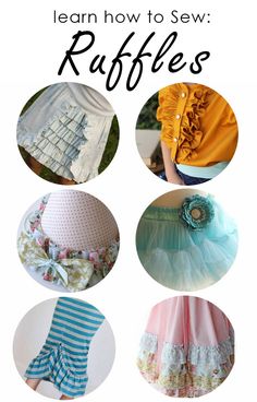 the instructions for how to sew ruffles in different styles and colors are shown