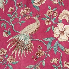 a pink background with flowers and a bird on it