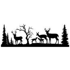 an image of deer in the woods silhouetted on a white background with pine trees