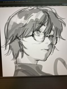 a computer screen with a drawing of a person wearing glasses