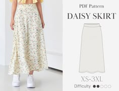 a women's skirt pattern with an image of the front and back side view