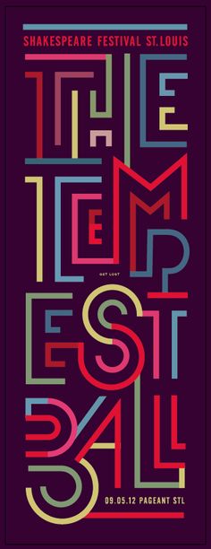 the tempest festival poster for shakespeare's play, with colorful lettering and an abstract design