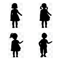 four silhouettes of children standing in different positions, one holding the hand out and another pointing