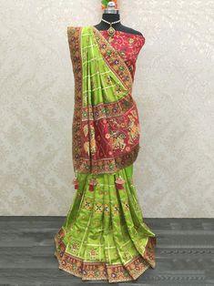 Weaving tales of the expert craftsmanship and creativity involved, this green & red color vichitra crackle & cadbury silk material saree embellished with diamond work with heavy jacquard lace border, and adding charm to it is the fancy latkan with beautiful pallu.
Coming with a contrasting red color fentam silk material blouse and embellished with floral work and embroidery border work blouse. Pair it up with some gold jewelry and be a sensation.
This saree is 5.50 meters long and comes with ful Semi-stitched Green Traditional Wear For Festivals, Festive Green Art Silk Traditional Wear, Green Art Silk Traditional Wear With Cutdana, Green Semi-stitched Saree Traditional Wear, Traditional Green Chinon Lehenga, Traditional Green Choli With Zari Weaving, Green Semi-stitched Traditional Wear With Pallu, Green Traditional Banarasi Silk Choli, Traditional Green Banarasi Silk Choli