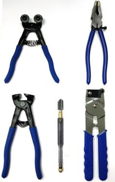 four different types of pliers and tools on a white background