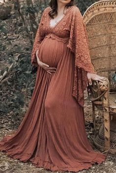 Boho Vintage Lace Maxi Maternity Long Dress Photoshoot Gown Floor-length Lace Maternity Dress, Maternity Maxi Dress With Lace Sleeves, Flowy Lace Maternity Dress, Bohemian V-neck Maternity Dress, Bohemian Lace Maternity Dress, Red Floor-length Maternity Dress, Vestidos Para Baby Shower, Dress For Pregnant Women, Maternity Photography Props