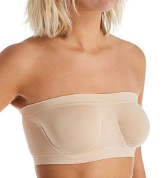 This bandeau bra features fabulous support, thanks to the underwire and compression from the advanced knit. Seamless, stretchy unlined (unpadded) underwire cups are comfortable and soft. Knit-in underband and elastic top band. give added security. Special knit-in area between cups gives extra breathability. Seamless sides for a smooth look under clothes. Strapless profile is a no-show under strapless tops. Fit Note: For a great fit that doesn't roll up and looks smoother, step into your bra, pul Seamless Stretch Tube Top, Strapless Nylon Tube Top With Built-in Bra, Stretch Tube Top With Built-in Bra And Full Coverage, Seamless Stretch Shapewear Tube Top, Seamless Stretch Tube Top Shapewear, Seamless Stretch Tube Top For Shapewear, Seamless Fitted Underwire Tube Top, Fitted Tube Top With Medium Bust Support And Underwire, Strapless Seamless Tube Top With Micro-elastic Fit