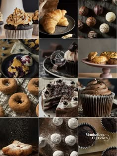 a collage of different pastries and desserts