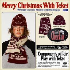 a woman wearing a hat and scarf with the words merry christmas with teket