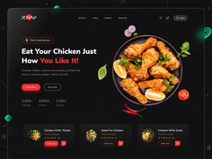 an image of a website page with chicken on the plate and other food items in the background