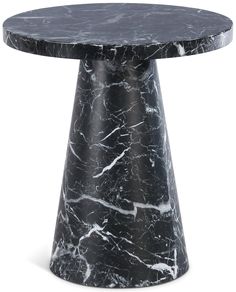 a black and white marble table with an oval base