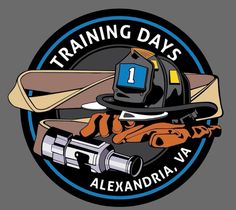 the logo for training days alexandria va, featuring a fireman's helmet and equipment