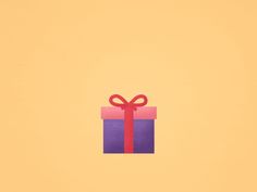 a gift box with a red bow on it's top is sitting in front of a yellow background