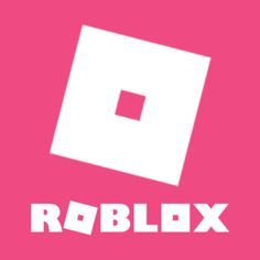 the roblox logo is shown in white on a pink background with an image of a square