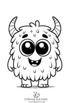 a cartoon monster with big eyes and horns on it's head, coloring page