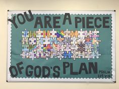 a sign with puzzle pieces on it that says you are a piece of god's plan