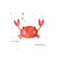 a red crab with bubbles floating in the water