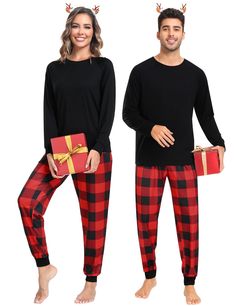 PRICES MAY VARY. Each set of this pajamas is sold separately! Made in the USA or Imported Button closure Hand Wash or Machine Wash Warmth Meets Comfort: Whenever cold weather creeps in, keep you and your family cozy and warm with Sexqero's ultra-soft plaid family pajama set.The matching family pajama set is made from high-quality fabrics that are super soft, breathable, skin-friendly, and delicately stitched, make Christmas a day to remember for you and your family with our plaid two-piece pajama set. Classic Plaid Design: The matching family Christmas plaid pajama features a notch neck, contrast trim, buttons and breast pockets. Long-sleeved pajama tops are well cut with no excess thread and trousers with an elasticated waist to fit any body type. These beautiful family matching pajamas a Couples Christmas Pajamas, Long Sleeve Pjs, Plaid Pjs, Long Pajama Pants, Family Matching Pajamas, Christmas Pjs Family, Couples Christmas, Family Pajama Sets, Matching Christmas Pajamas