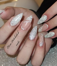 White Christmas Nail Designs, Silver Glitter Nails, White And Silver Nails, Wedding Nails Glitter, Nagellack Trends, Nails Silver, Formal Nails