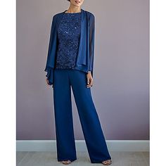 Silhouette:Pantsuit / Jumpsuit; Hemline / Train:Floor Length; Closure:Zipper UP; Embellishment:Appliques; Fabric:Chiffon; Sleeve Length:Long Sleeve; Style:Wrap Included; Neckline:Jewel Neck; Listing Date:11/20/2019; Bust:; Hips:; Hollow to Floor:; Waist:; Wrap:Yes Mother Of The Bride Pantsuits, Bride Pantsuit, Brides Mom, Chiffon Shorts, Fall Wedding Guest Dress, Chiffon Long Sleeve, Mother Of The Bride Dress, Dress Formal, Groom Dress