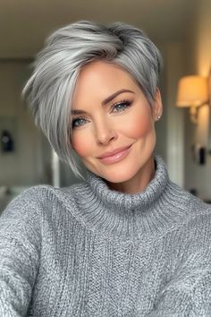 Healthy Gray Hair, Short Pixie Hairstyles, Swept Fringe, Short Silver Hair, Edgy Pixie, Bob Hairstyles With Bangs, Hairstyles For Women Over 50, Messy Short Hair, Short Grey Hair