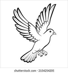 a bird flying with an olive branch in its beak, black and white outline on a white background