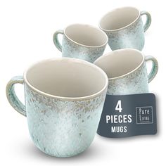 four pieces of mugs with speckled designs on them