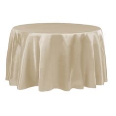 a round table covered with a satin tablecloth