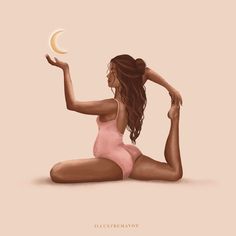 Yoga and moon illustration art print King Pigeon Pose, Yoga Woman, King Pigeon, Yoga Illustration, Pigeon Pose, Moon Illustration, Yoga Dance, Pose Yoga, My Precious