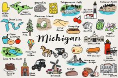 the michigan state is depicted in this hand drawn map