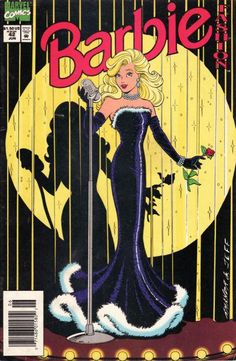 the cover to barbie magazine featuring a woman in a black dress