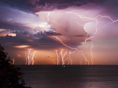 the sky is filled with lightning and it looks like they are in some sort of storm