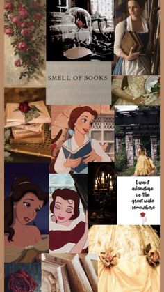 the beauty and the beast collage is shown in many different pictures, including princesses