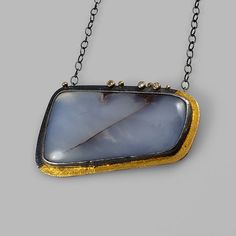 large periwinkle gemstone set in oxidized silver on textured plate in silver and gold with diamonds Surface Embellishment, Keum Boo Jewelry, Keum Boo, Champagne Diamond, High Contrast, Found Object, Fall 2024, Gold Accents, Special Gift