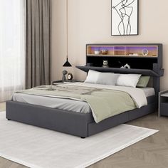 Size Upholstered Platform Bed with Storage Headboard, LED, USB Charging and 2 Drawers Size: Full, Color: Gray | Ivy Bronx Westberg Tufted Storage Platform Bed Upholstered / Linen in Gray | 44.7 H x 55.1 W x 82.1 D in | Wayfair Bed With Storage Headboard, Storage Platform Bed, Storage Headboard, Storage Platform, Platform Bed With Storage, Bed With Storage, Headboard Storage, Upholstered Platform Bed, Bedroom Bed