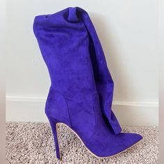 New Purple Suede Over The Knee Boots Never Worn Size 7.5 Us Purple Over The Knee Boots, Purple Suede Heels With Pointed Toe, Just Fab Boots, Knee High Wedge Boots, Suede Over The Knee Boots, Knee High Boots Flat, Purple Boots, Brown Suede Heels, Shoes Purple