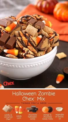 halloween zombie chex mix in a white bowl