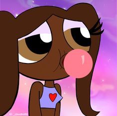 a cartoon girl blowing a bubble with her nose